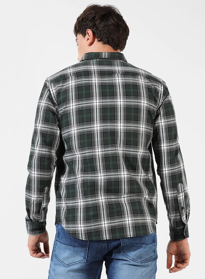 Campus Sutra Men's Green Checkered Regular Fit Casual Shirt