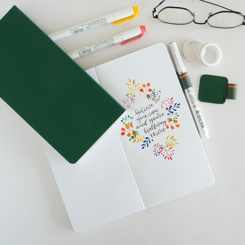 NEORAH — Pen Loop for diaries, planners , journals, notebooks, sketchbook | Pack of 2 | Self adhesive pen loop holder | Peel & Stick | Elastic Loop for pen even for big barrels | Durable vegan leatherette - Size (5.5 cm x 4 cm ) – Dark Green - Image 5
