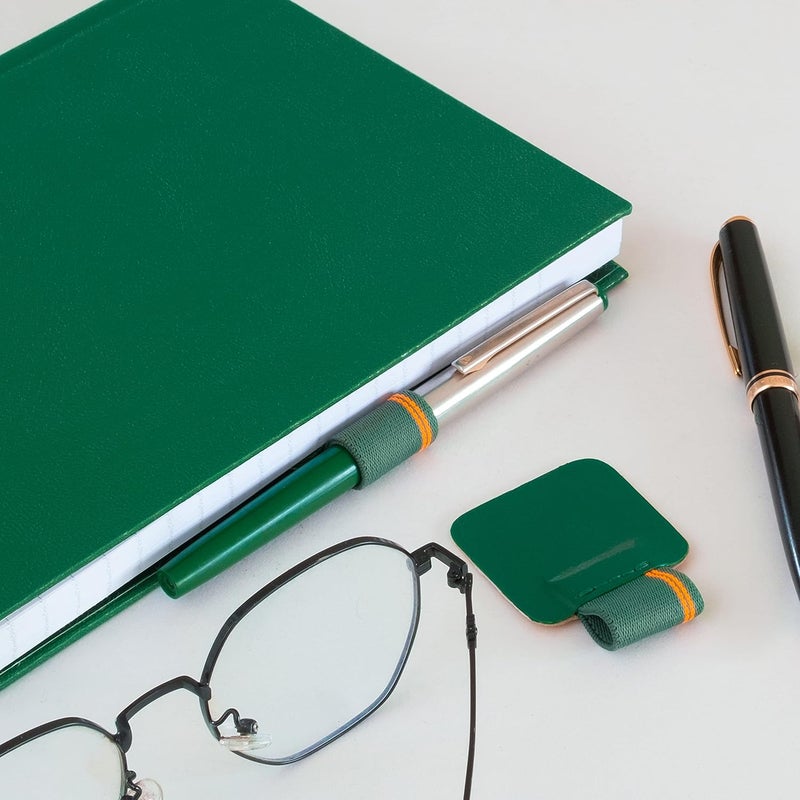 NEORAH — Pen Loop for diaries, planners , journals, notebooks, sketchbook | Pack of 2 | Self adhesive pen loop holder | Peel & Stick | Elastic Loop for pen even for big barrels | Durable vegan leatherette - Size (5.5 cm x 4 cm ) – Dark Green - Image 4
