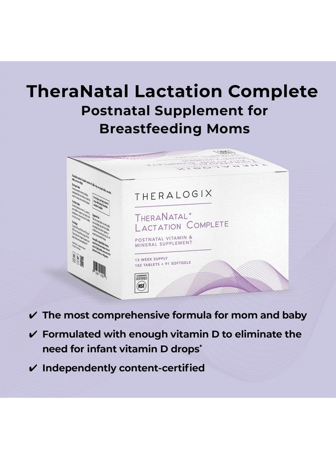 Theralogix TheraNatal Lactation Complete Postnatal Vitamin Supplement - 13-Week Supply - Breastfeeding Supplement for Women - NSF Certified - 182 Tablets & 91 Softgels - Image 2