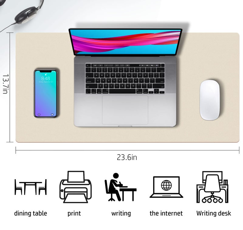 Aothia Double-Sided Desk Pad, Large Mouse Pad, Office Desk Mat, Non-Slip PU Leather Desk Blotter, Laptop Desk Pad, Waterproof Desk Writing Pad for Office and Home (Beige, 23.6" x 13.7") - Image 3