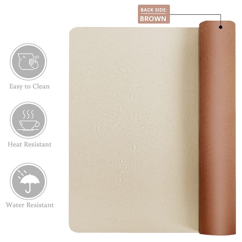 Aothia Double-Sided Desk Pad, Large Mouse Pad, Office Desk Mat, Non-Slip PU Leather Desk Blotter, Laptop Desk Pad, Waterproof Desk Writing Pad for Office and Home (Beige, 23.6" x 13.7") - Image 2