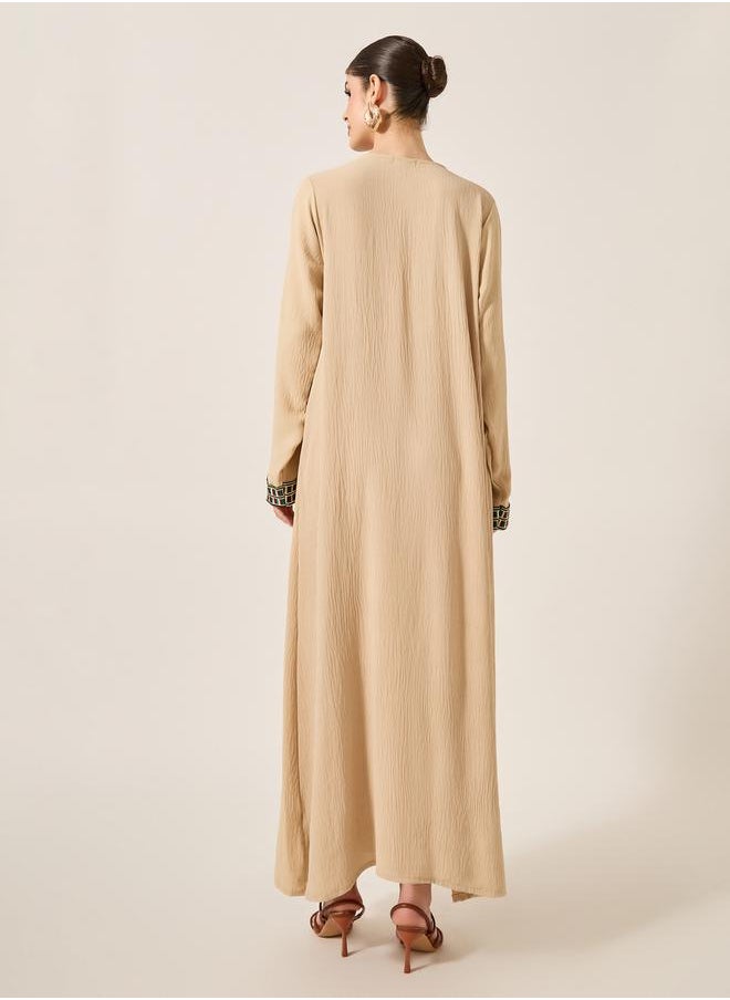 Styli - Embroidered Patch Work Pleated A-Line Jalabyia - Image 1