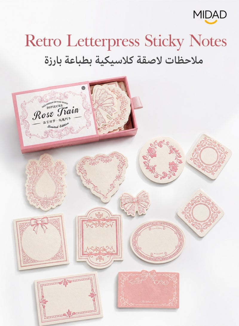 Retro Letterpress Sticky Notes - Vintage Decorative Self-Adhesive Memo Pads with Lace Border for Journaling, Scrapbooking & Planner - Image 1