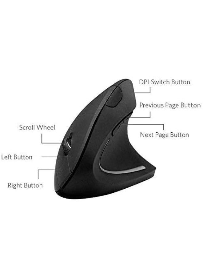 2.4G Wireless Vertical Ergonomic Optical Mouse – USB Rechargeable, 800/1200/1600 DPI, 5 Buttons for Windows & Mac OS (Black) - Image 4