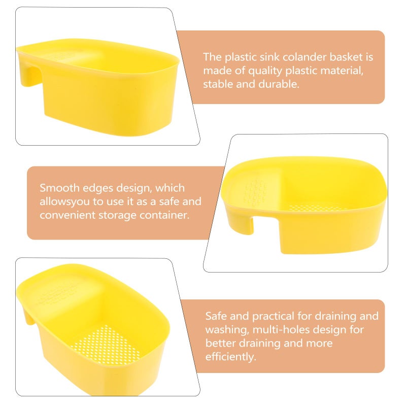 Yellow Plastic Kitchen Sink Drain Strainer Basket And Hanging Vegetable Colander For Dry Wet Separation - Image 4