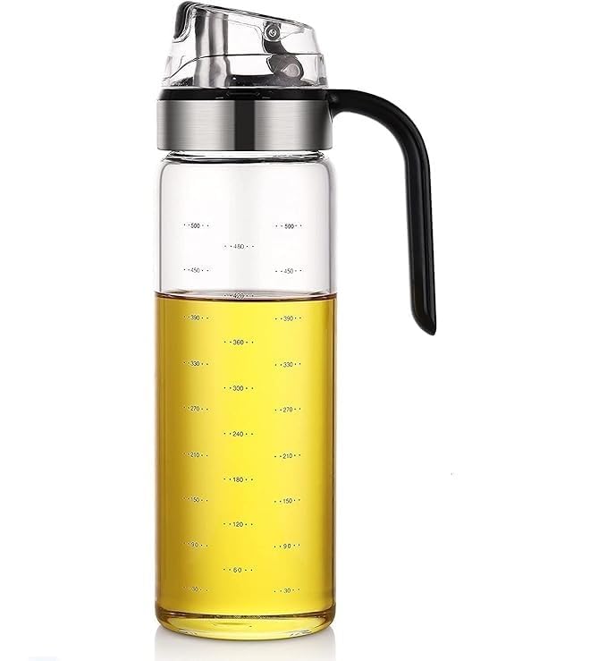TPJ Mart AutoOpen Glass Oil and Vinegar Cruet 550ml Elegant Condiment Dispenser with NonSlip Handle for Effortless Pouring