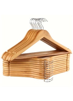 KITCHENOO Strong and long-lasting wooden hangers with 360-degree rotating hooks, clear non-slip strips, and shoulder cutout design for hanging sundresses, coats, jackets, and suits (12 pieces)  - Image 1