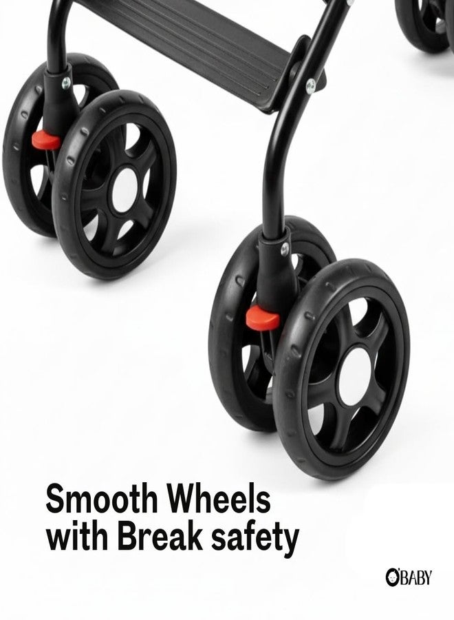 أو بيبي عربة أطفال OBABY مزودة بمقعد قابل للإمالة، ومظلة قابلة للتعديل، وحزام أمان، وعجلات سلسة، وتصميم قابل للطي صغير الحجم (عربة أطفال قابلة للطي باللون الأحمر) - Image 5