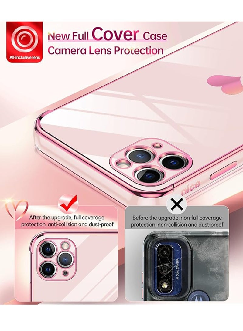 WRISTWISE Case Cover for iPhone 11 Pro Max: with Tempered Glass Screen Protector [2 Pcs]+ Full Camera Lens Protection,Love Heart Plating Girly Women Luxury Soft TPU Shockproof Case para i Phone 11 Pro Max, Pink - Image 2