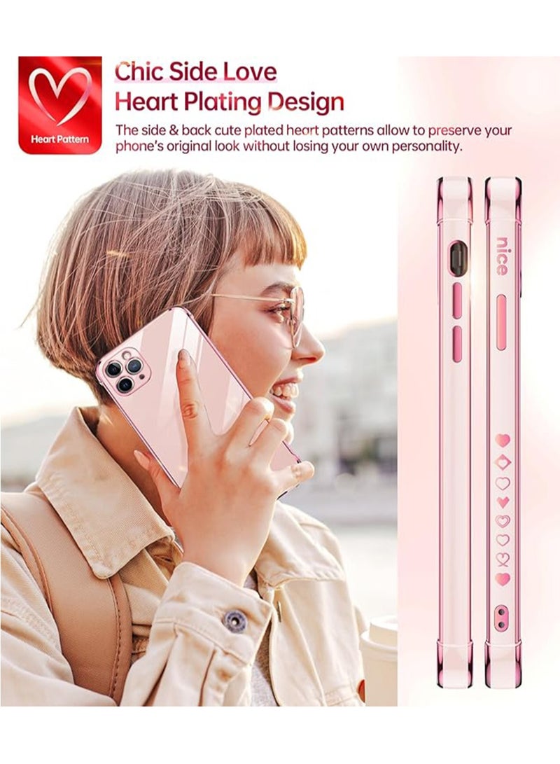 WRISTWISE Case Cover for iPhone 11 Pro Max: with Tempered Glass Screen Protector [2 Pcs]+ Full Camera Lens Protection,Love Heart Plating Girly Women Luxury Soft TPU Shockproof Case para i Phone 11 Pro Max, Pink - Image 4