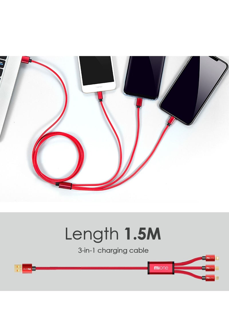 MiOne - MiOne Multi-function fasts Charger 3-in-1 Charging cable, Fast charging cables, Compatible with Samsung/Huawei/Type C/Micro USB connector, suitable for ios devices, Android, Micro USB, Type C smart phones, support fast Quick charge, smart 3-port charging cable - Image 1