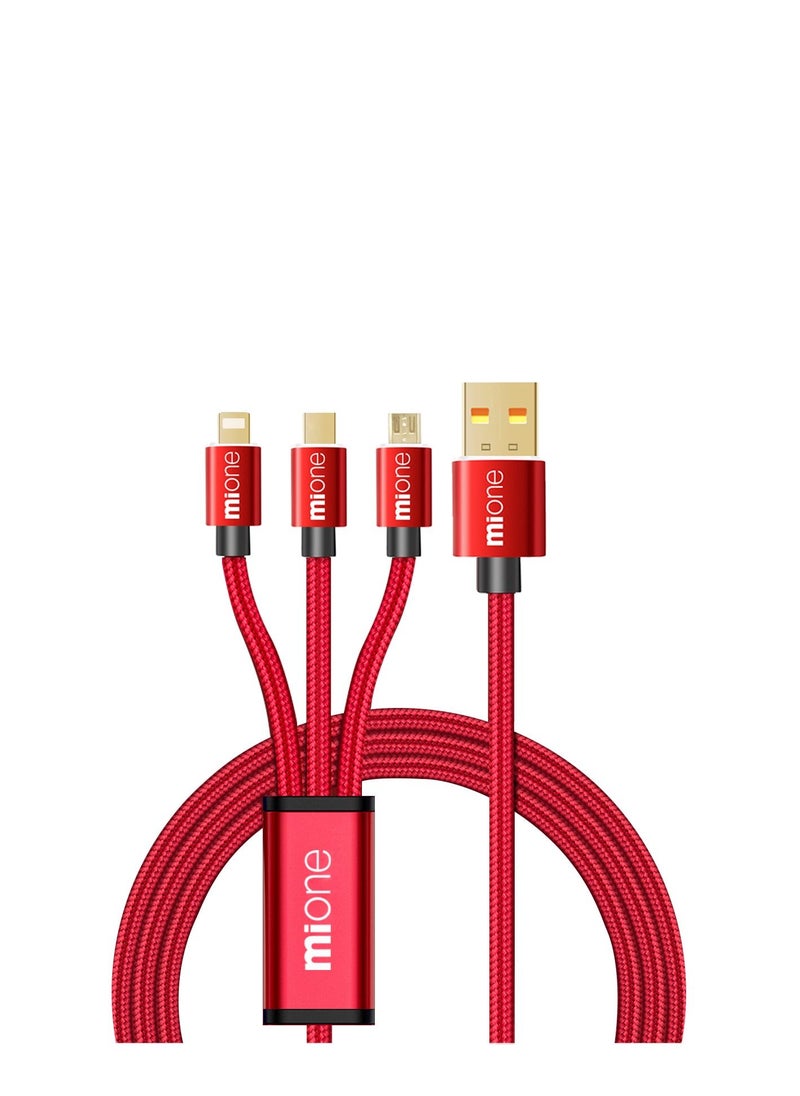 MiOne - MiOne Multi-function fasts Charger 3-in-1 Charging cable, Fast charging cables, Compatible with Samsung/Huawei/Type C/Micro USB connector, suitable for ios devices, Android, Micro USB, Type C smart phones, support fast Quick charge, smart 3-port charging cable - Image 1