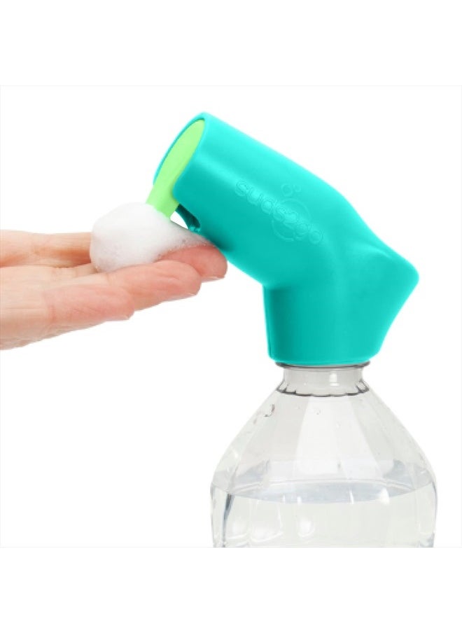 Suds2Go Refillable Caps, 2 Pack - Universal Fit Turns Most Disposable Water Bottles Into A Hand Washing Station - Includes Refillable Soap Reservoir - Conveniently Sized to Take on the Go - Teal  - Image 1
