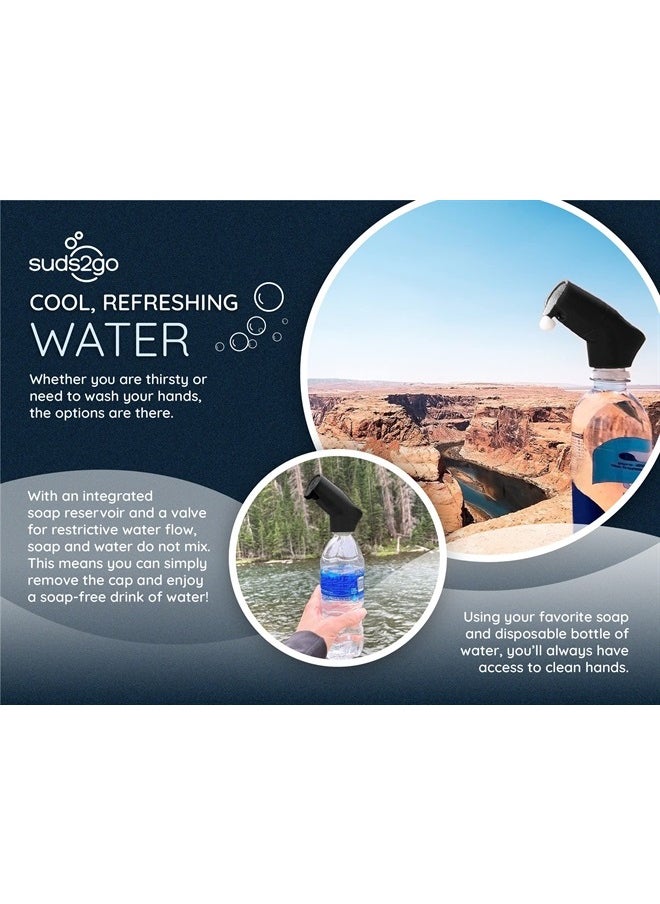 Suds2Go Refillable Caps, 2 Pack - Universal Fit Turns Most Disposable Water Bottles Into A Hand Washing Station - Includes Refillable Soap Reservoir - Conveniently Sized to Take on the Go - Teal  - Image 4