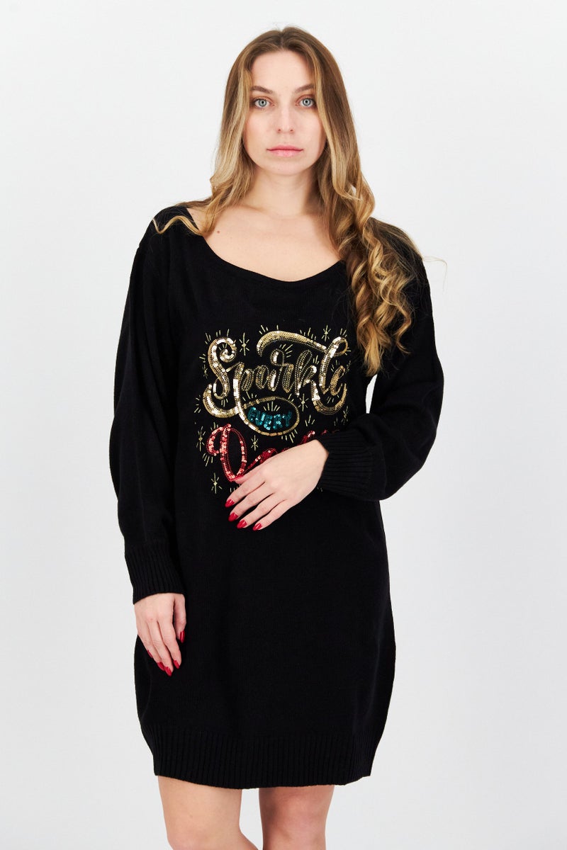 Threadbare فستان سترة نسائي بالخرز، أسود - Image 1