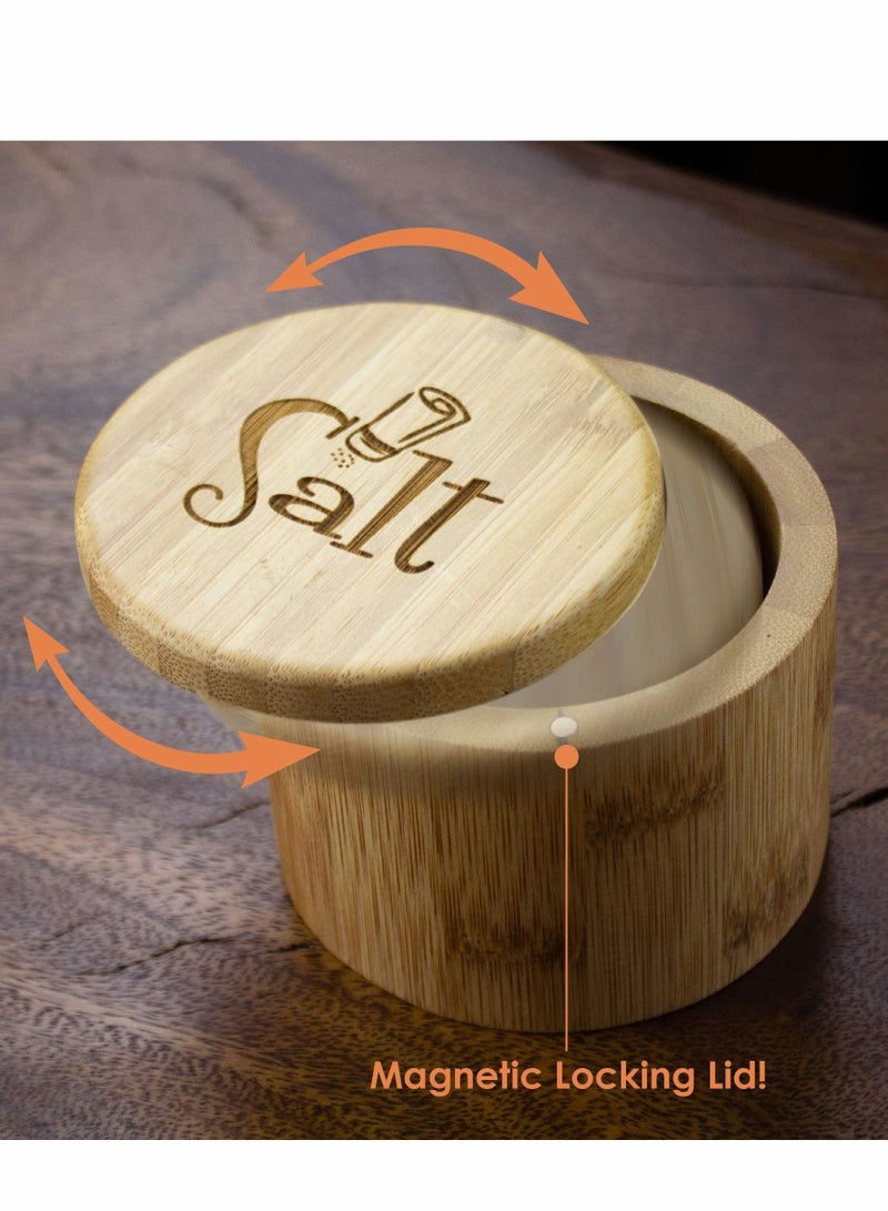 Y&D Totally Bamboo Salt Box, Storage Box with Magnetic Swivel Lid, Secure Durable & Organization for Seasonings, Round Container to Pepper Spice Bath Sea  - Image 2