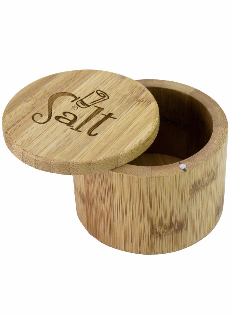 Y&D Totally Bamboo Salt Box, Storage Box with Magnetic Swivel Lid, Secure Durable & Organization for Seasonings, Round Container to Pepper Spice Bath Sea  - Image 1