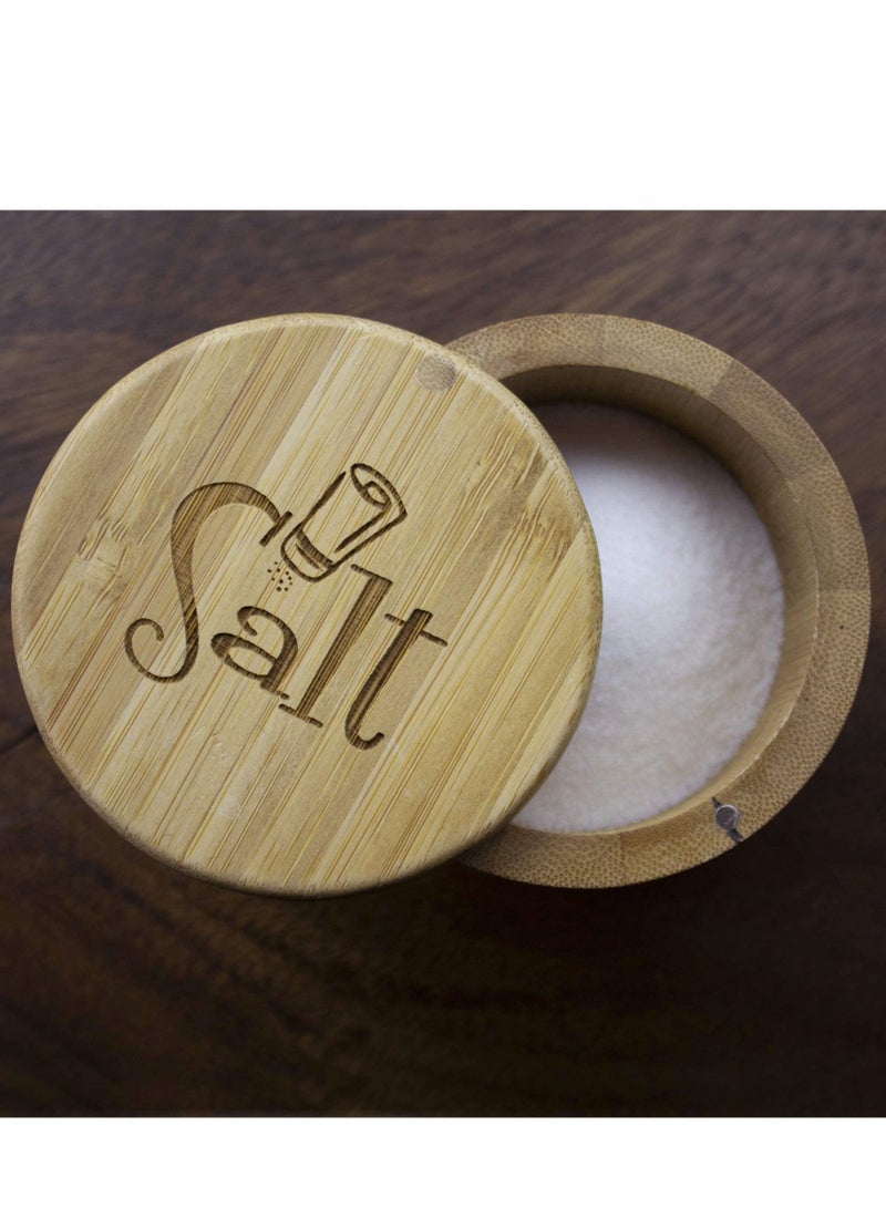 Y&D Totally Bamboo Salt Box, Storage Box with Magnetic Swivel Lid, Secure Durable & Organization for Seasonings, Round Container to Pepper Spice Bath Sea  - Image 4