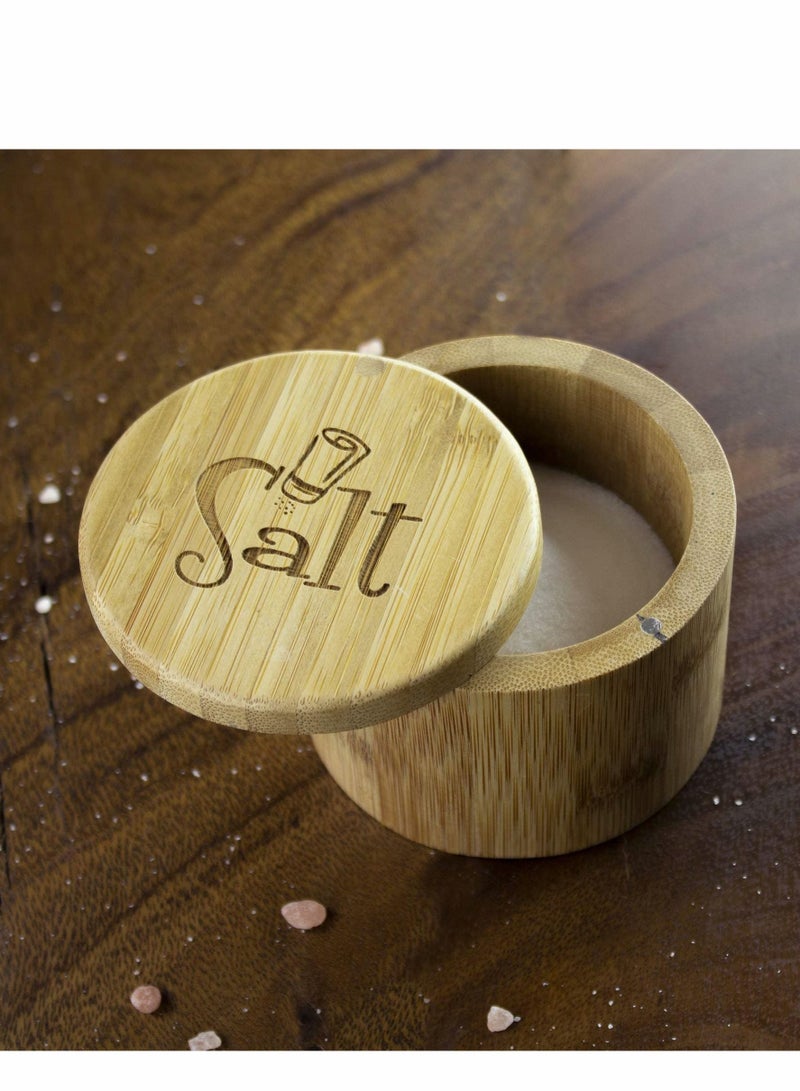 Y&D Totally Bamboo Salt Box, Storage Box with Magnetic Swivel Lid, Secure Durable & Organization for Seasonings, Round Container to Pepper Spice Bath Sea  - Image 3