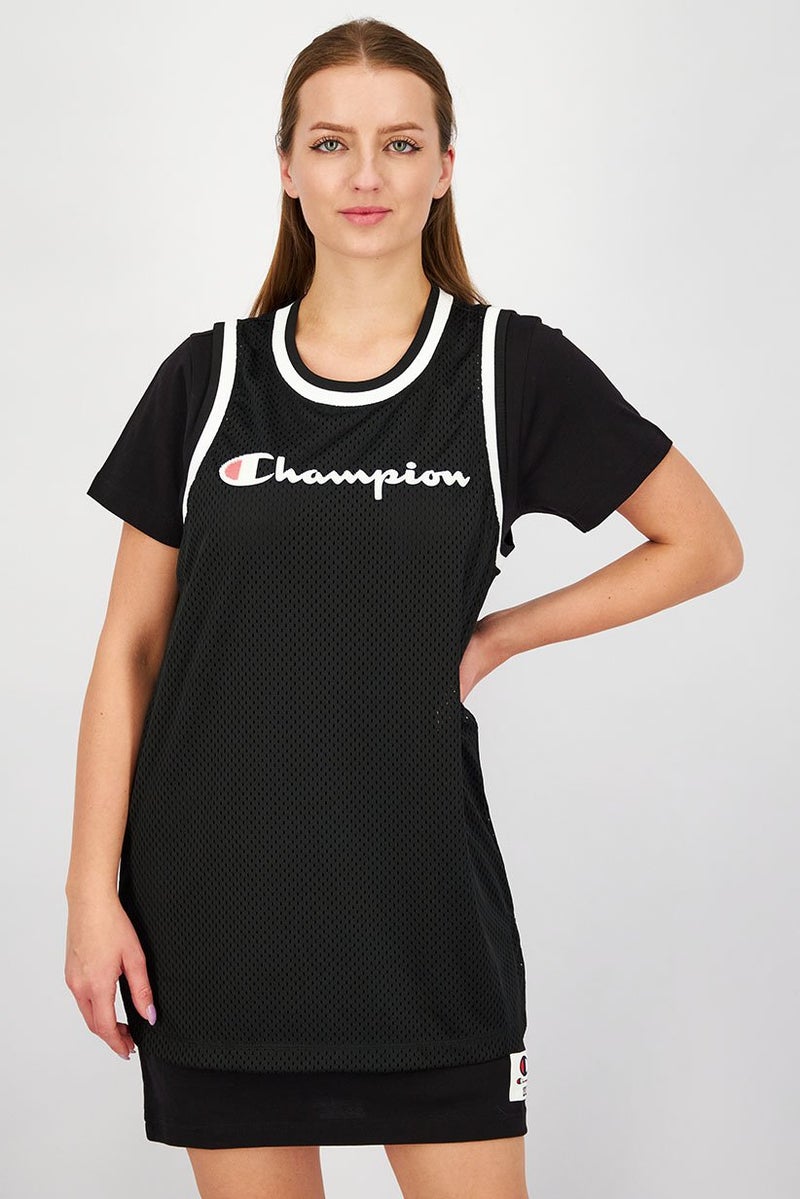 Champion Women Sportswear Fit Short Sleeves Training Shirt Dress, Black - Image 1