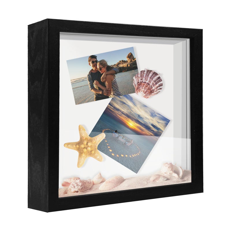 SUNMEG 8x8 Shadow Box Frame Display Case Wood with Plexiglass Display Case Box for Memorabilia Medal CraftsTickets and Photos Picture Frame for Wall and Tabletop Black 8x8