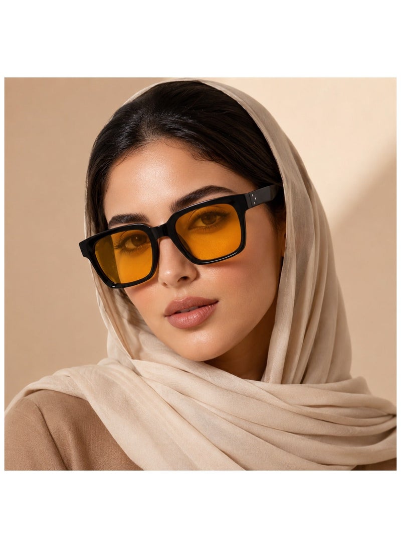 OPULIZE نظارات شمسية ERA للنساء والرجال، إطار مستطيل كبير مع مفصلات زنبركية، عدسات صفراء ملونة قطبية مع حماية UV400، مضادة للانعكاس ومضادة للتوهج، سوداء (عبوة من 1) - Image 1