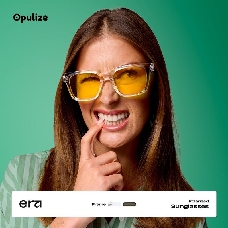 OPULIZE نظارات شمسية ERA للنساء والرجال، إطار مستطيل كبير مع مفصلات زنبركية، عدسات صفراء ملونة قطبية مع حماية UV400، مضادة للانعكاس ومضادة للتوهج، سوداء (عبوة من 1) - Image 3