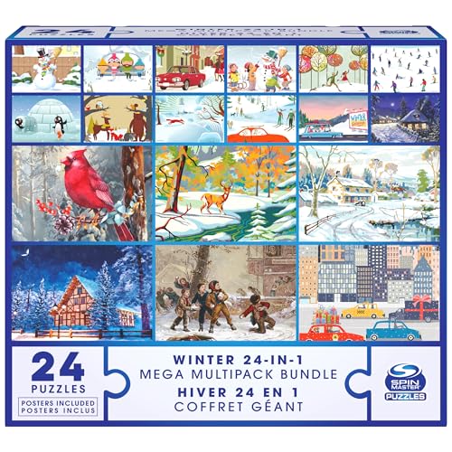 Spin Master Games 24 Jigsaw Puzzle Bundle Holiday Winter Snow Illustration Landscape 1000 500 300 100 48 24 Pieces for Kids and Adults Ages 8 and up - Image 1