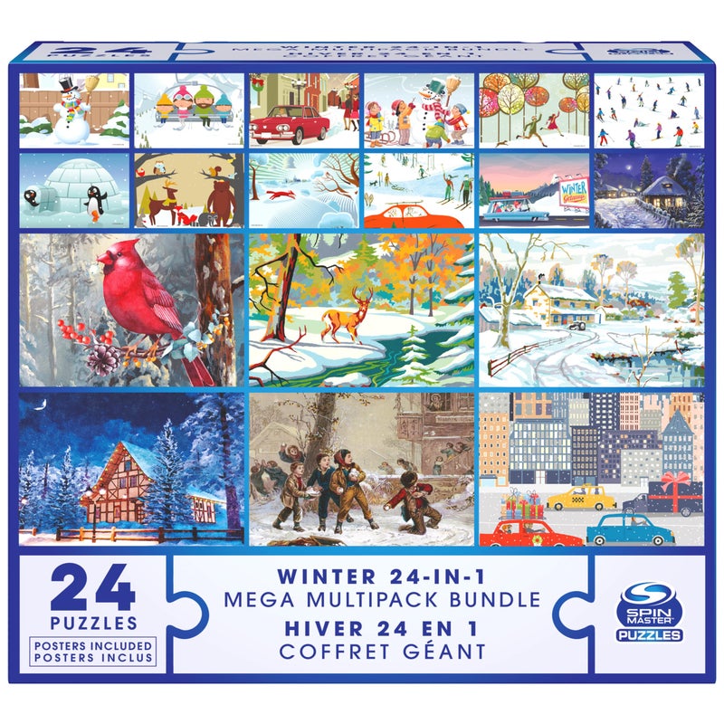 Spin Master Games 24 Jigsaw Puzzle Bundle Holiday Winter Snow Illustration Landscape 1000 500 300 100 48 24 Pieces for Kids and Adults Ages 8 and up - Image 3