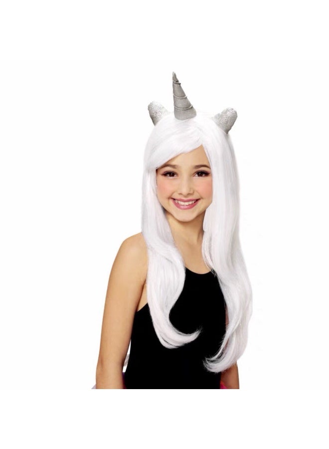 Generic Christmas Halloween Womens Dance Cosplay Princess Cute Unicorn Colorful Rainbow Tail Childrens Wig Pre-Lace Hair Cover Grandma White Unicorn