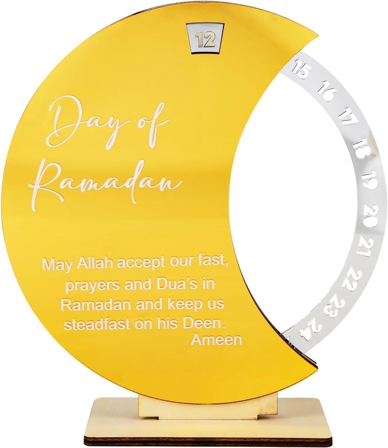 Bukela Ramadan Countdown Calendar - Acrylic & Wood Moon Shaped Advent Decor - Image 1