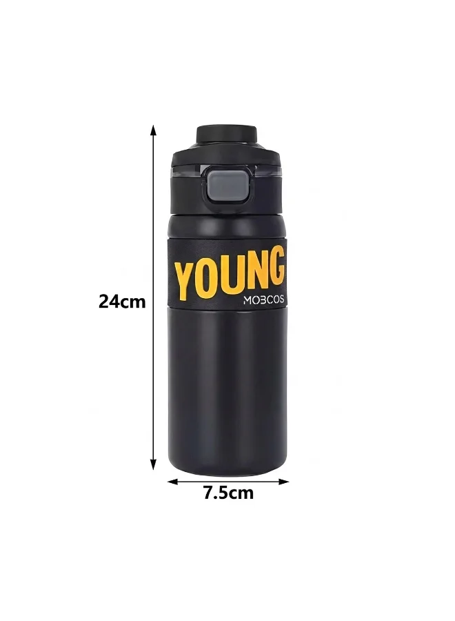 Mobcos black 304 Stainless Steel Double Wall Vacuum Insulated Cup with Bounce Lid Straw 650ml Hiking Sports Water Bottle (Black)  | Best Price UAE