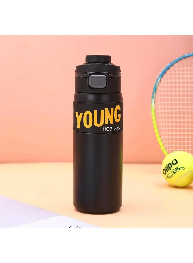 Mobcos 304 Stainless Steel Double Wall Vacuum Insulated Cup with Bounce Lid Straw 650ml Hiking Sports Water Bottle (Black)