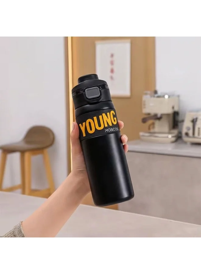 Mobcos black 304 Stainless Steel Double Wall Vacuum Insulated Cup with Bounce Lid Straw 650ml Hiking Sports Water Bottle (Black)  | Best Price UAE