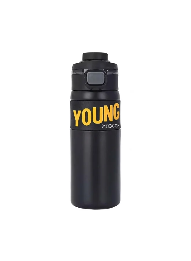 Mobcos 304 Stainless Steel Double Wall Vacuum Insulated Cup with Bounce Lid Straw 650ml Hiking Sports Water Bottle (Black)