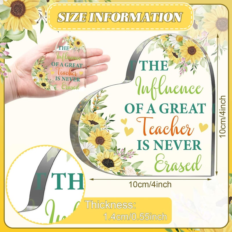 Perthlin Best Teacher Appreciation Gifts for Women Thank You Teacher Gifts from Student Graduation End of Year Acrylic Present for Office Desk Paperweight Keepsake Decor(Heart Sunflower) - Image 3