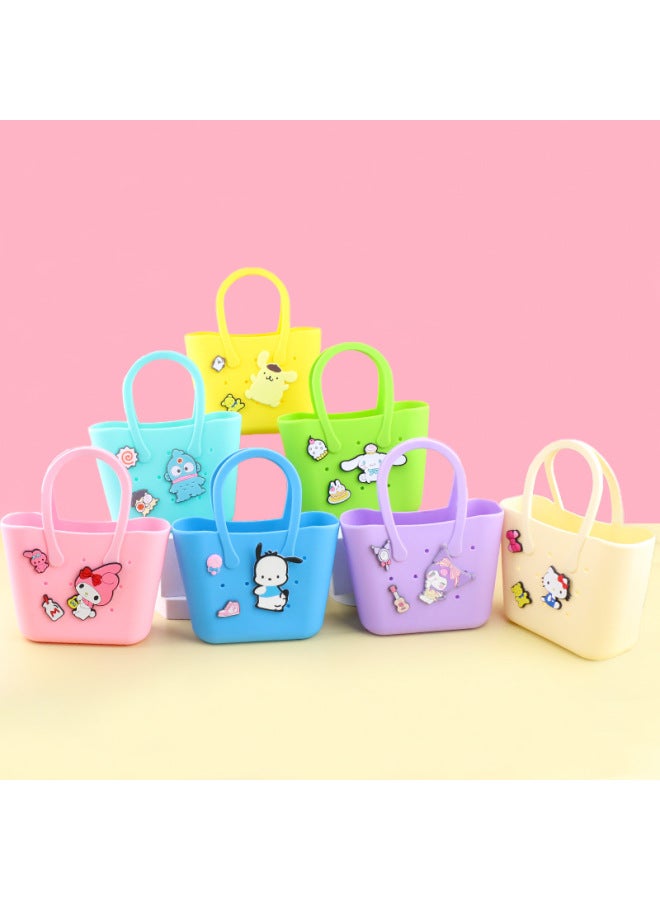 Children's DIY Silicone Bag Cartoon Coin Purse Beach Bag Hole Bag Large Travel Storage Handbag Vegetable Basket-Color:Cartoon 35 - Image 4