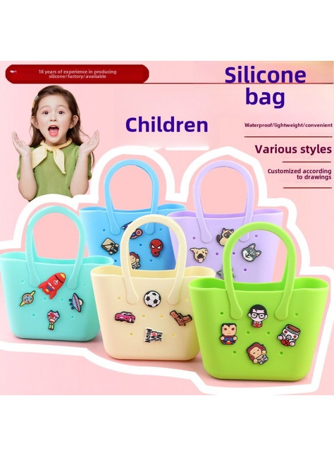 Children's DIY Silicone Bag Cartoon Coin Purse Beach Bag Hole Bag Large Travel Storage Handbag Vegetable Basket-Color:Cartoon 35 - Image 2