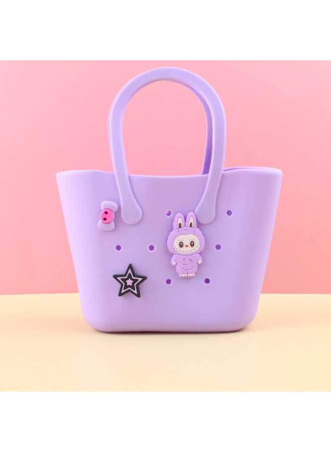 Children's DIY Silicone Bag Cartoon Coin Purse Beach Bag Hole Bag Large Travel Storage Handbag Vegetable Basket-Color:Cartoon 35 - Image 1