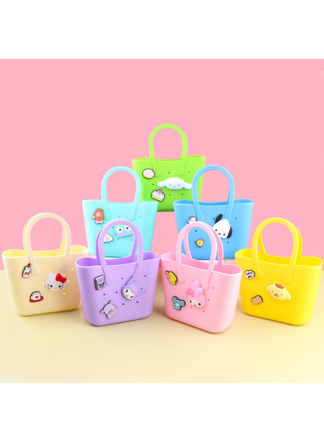 Children's DIY Silicone Bag Cartoon Coin Purse Beach Bag Hole Bag Large Travel Storage Handbag Vegetable Basket-Color:Cartoon 35 - Image 5