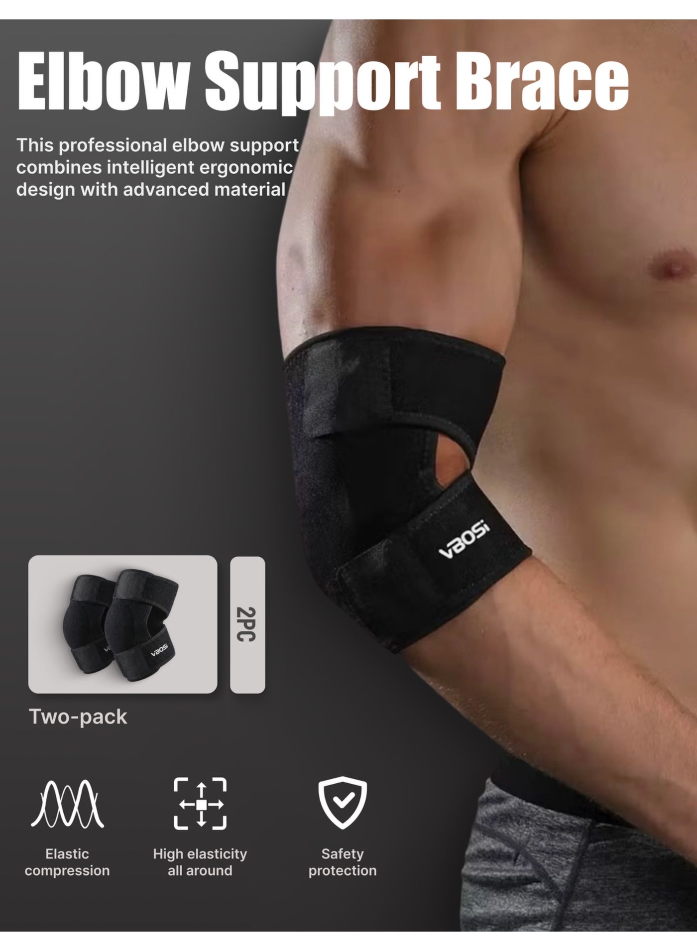 2 Pack Elbow Support Brace, 3D Ergonomic Compression Sleeve with Adjustable Pressure Strap & Breathable Weaving for Joint Pain Relief in Basketball, Gym, Tennis & Cycling (Black)