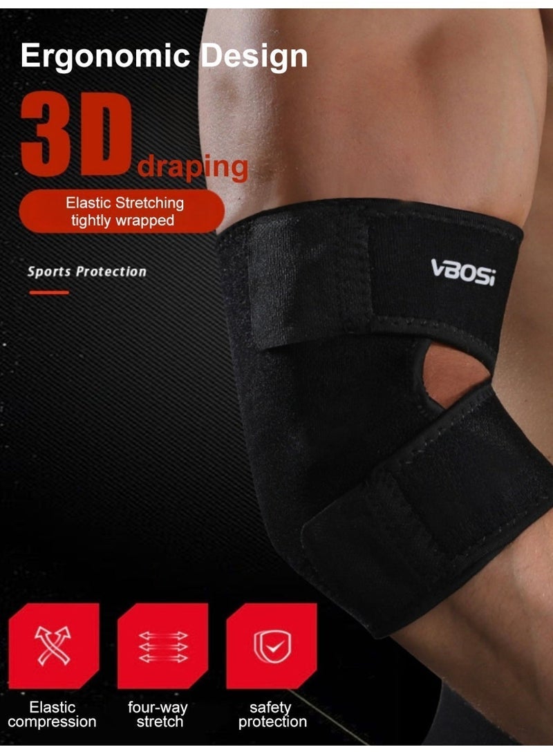 VBOSI 2 Pack Elbow Support Brace, 3D Ergonomic Compression Sleeve with Adjustable Pressure Strap & Breathable Weaving for Joint Pain Relief in Basketball, Gym, Tennis & Cycling (Black) - Image 3