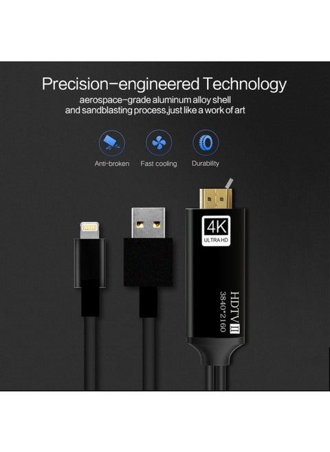 4K HD Mobile Phone Screen Line Is Suitable For Lightning To Hdmi HD Line Apple With Screen Line With Projector-Color:Black