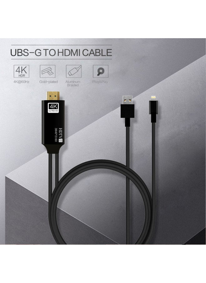 Generic - 4K HD Mobile Phone Screen Line Is Suitable For Lightning To Hdmi HD Line Apple With Screen Line With Projector-Color:Black - Image 1