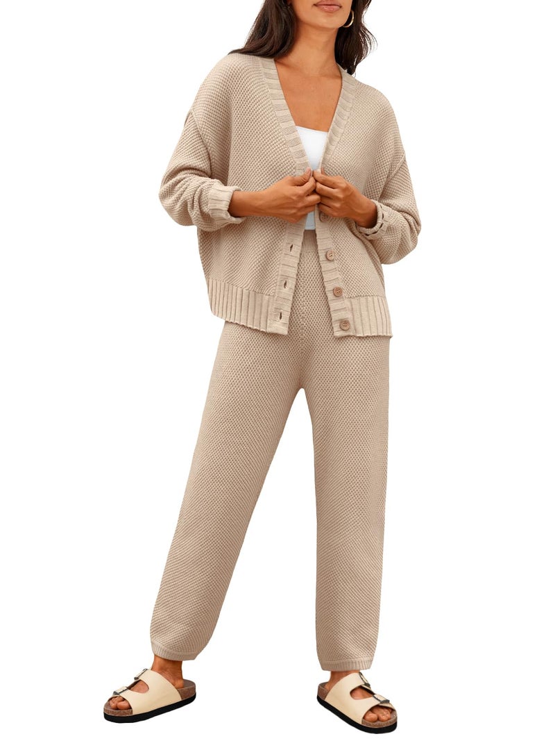 LILLUSORY Womens 2 Two Piece Lounge Sets Sweater Matching Loungewear 2025 Fall Winter Fashion Airport Outfits Travel Clothes Trendy Cozy Comfy Cardigan Pant Sweat Suit Clothing Sweatsuit - Image 1