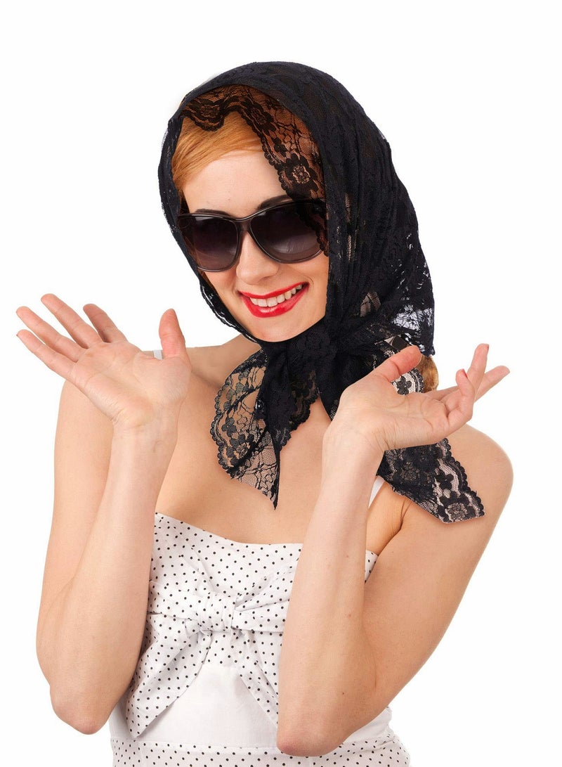 SOLARAE 2 Pieces Floral Lace Veil Head Covering Mantilla Veils Wedding Bridal Veil Headscarf Shawl Short Scarf Wrap Mass Head Cover for Bridal Women Wedding Photography Cosplay Party - Image 3