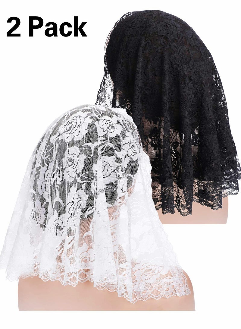 SOLARAE 2 Pieces Floral Lace Veil Head Covering Mantilla Veils Wedding Bridal Veil Headscarf Shawl Short Scarf Wrap Mass Head Cover for Bridal Women Wedding Photography Cosplay Party - Image 5