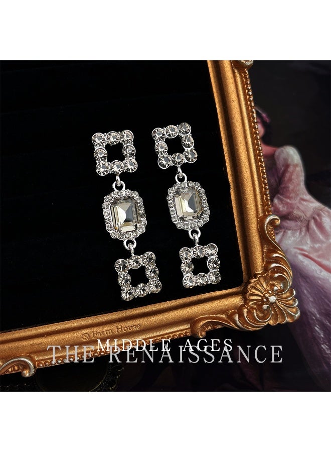 【Heiress】Full-Diamond Square Layered Long Earrings | Luxury Party Earrings - Image 2