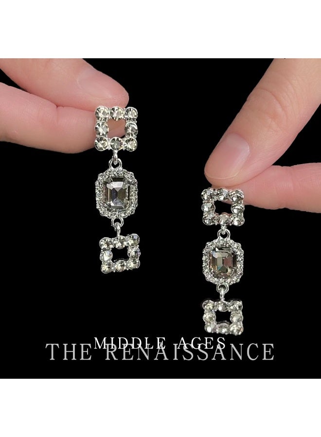 【Heiress】Full-Diamond Square Layered Long Earrings | Luxury Party Earrings - Image 3